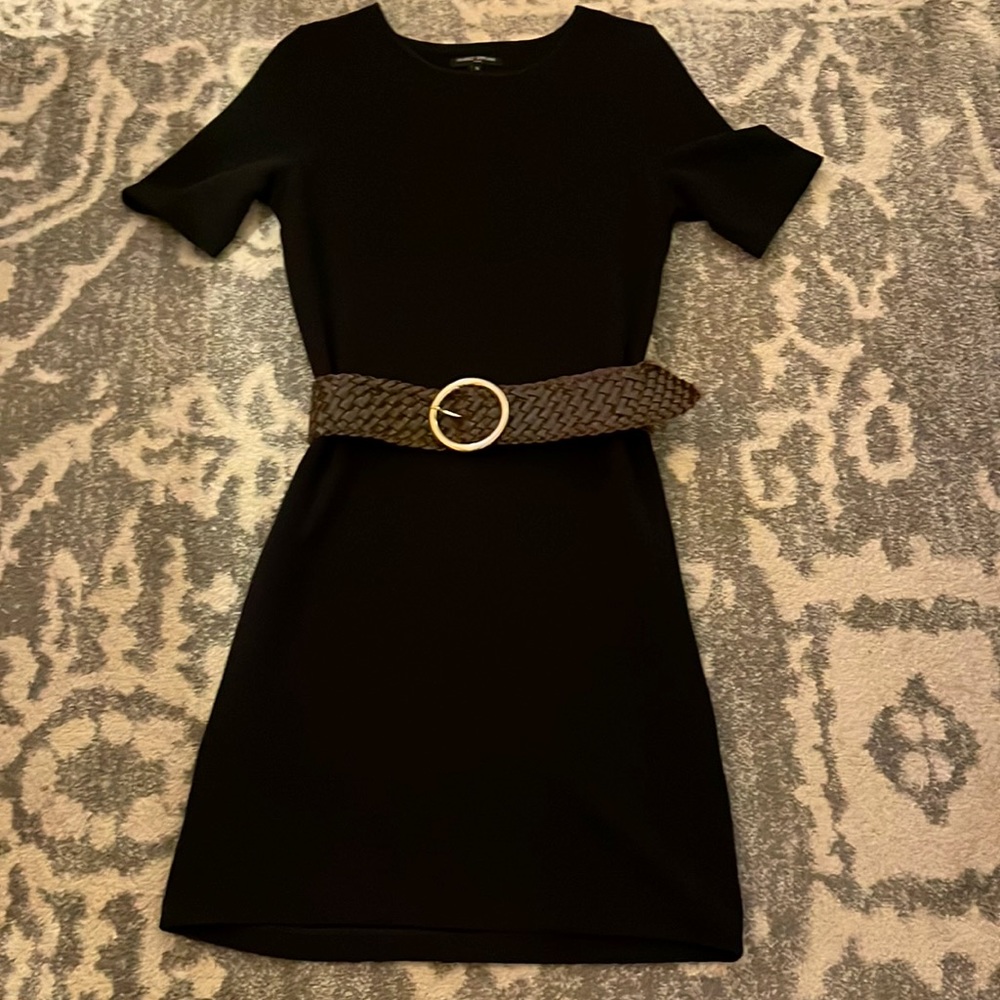 Mario Serrani Textured Black Stretch Knit Dress, Size Small (belt not included)
